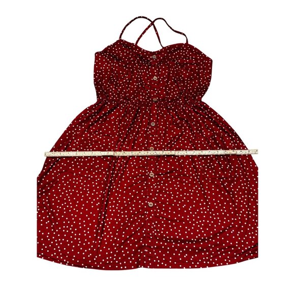 Womens Red Polka Dot Button-Front Sundress With Pockets & Adjustable Straps Size - Picture 6 of 9